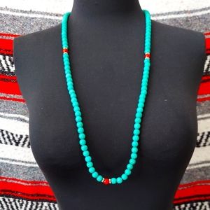 Tibetan Turquoise Mala Beads with coral and berry bead spacer necklace